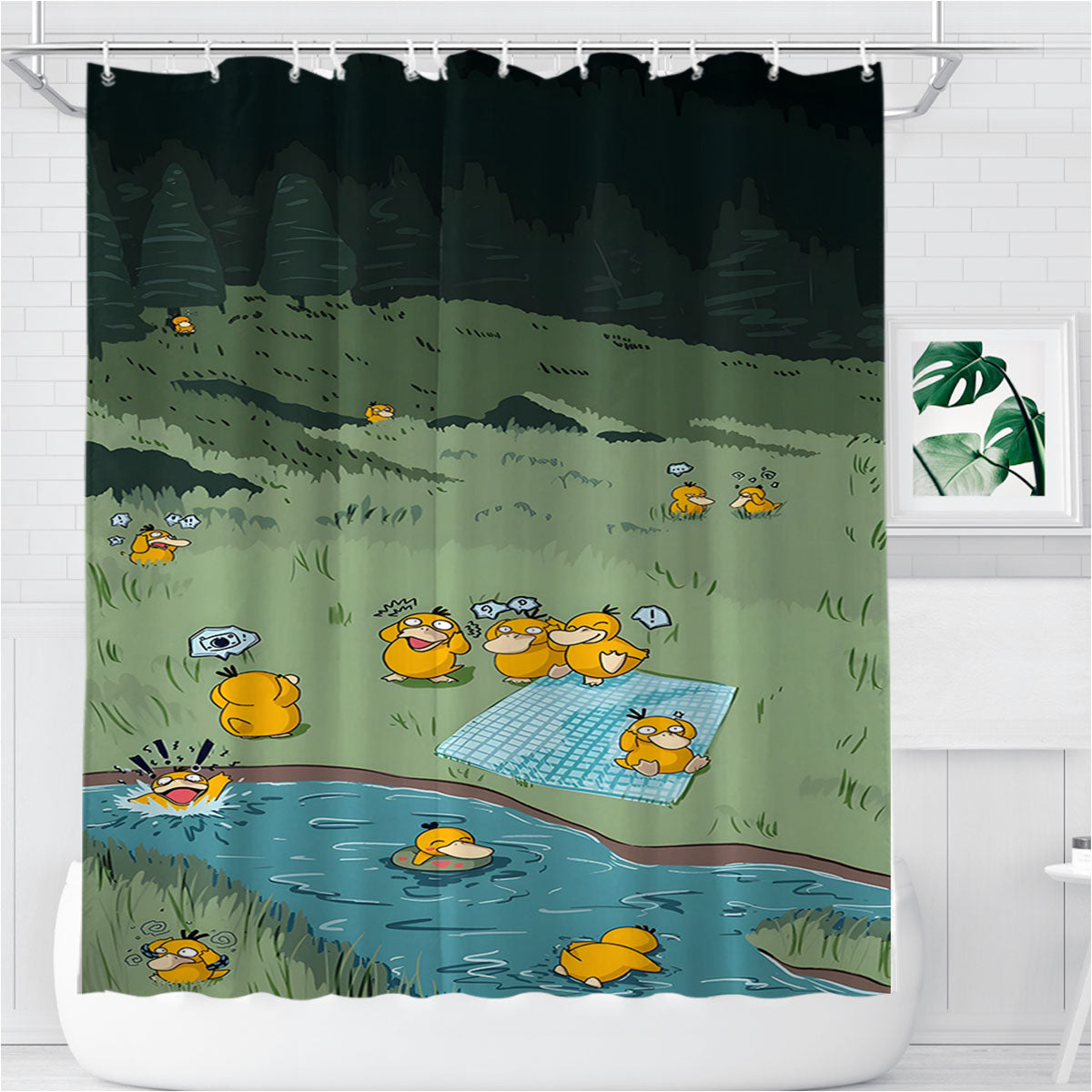Psyduck Reunion Bathroom Shower Curtain Fabric Waterproof | 66 X 72 Inch