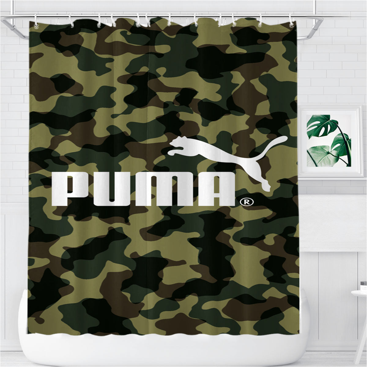 Puma Army Camouflage Bathroom Shower Curtain Fabric Waterproof | 66 X 72 Inch