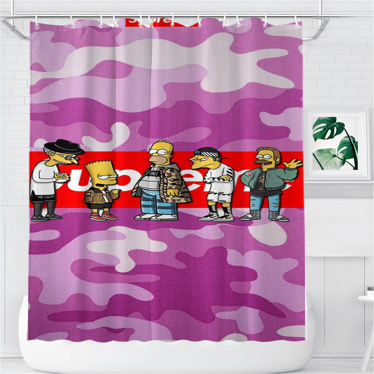 Purple Army Pattern The Simpson Hypebeast Style Bathroom Shower Curtain Fabric Waterproof | 66 X 72 Inch