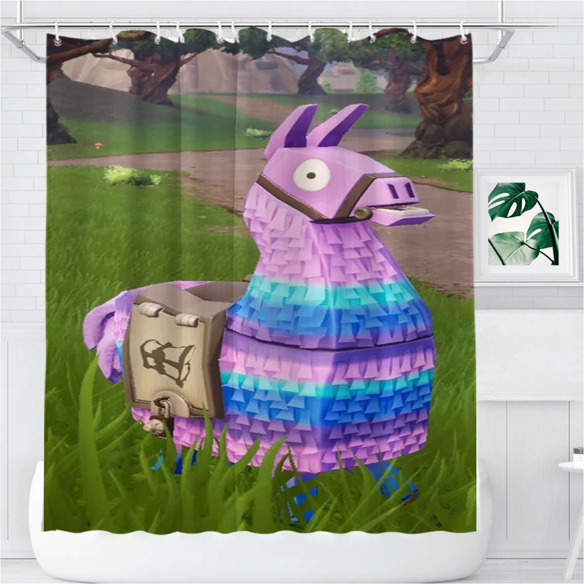 Purple Llama Pinata Fortnite Bathroom Shower Curtain Fabric Waterproof | 66 X 72 Inch