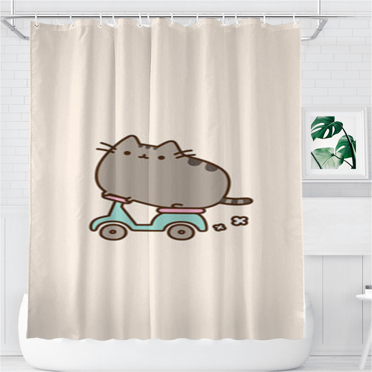 Pusheen Cat Bathroom Shower Curtain Fabric Waterproof | 66 X 72 Inch