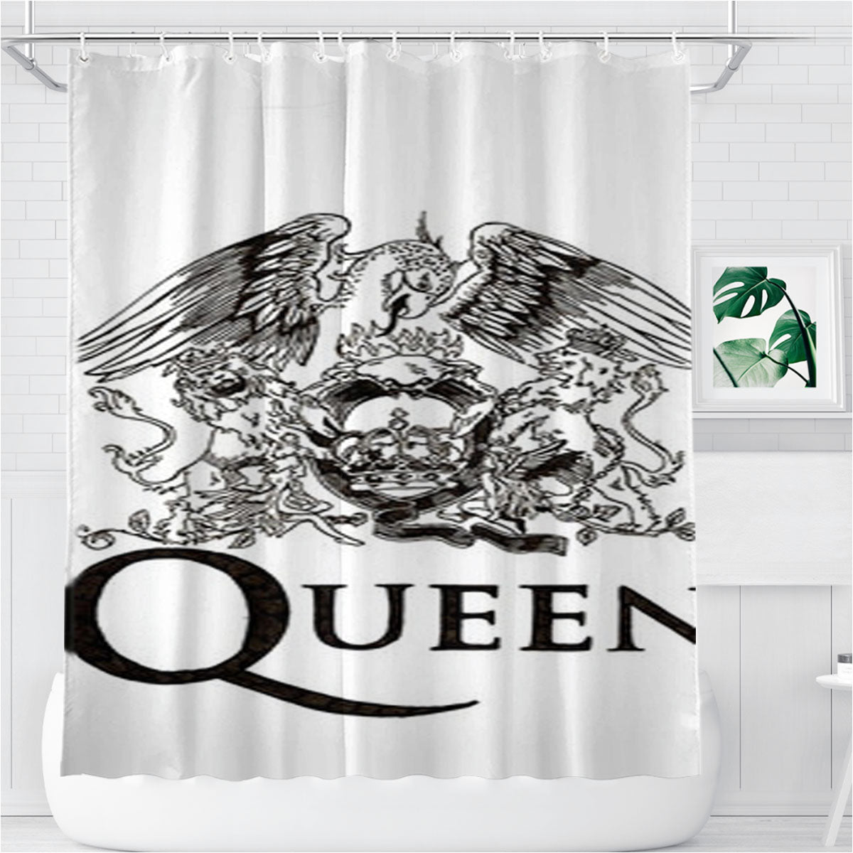 Queen Logo White Bathroom Shower Curtain Fabric Waterproof | 66 X 72 Inch