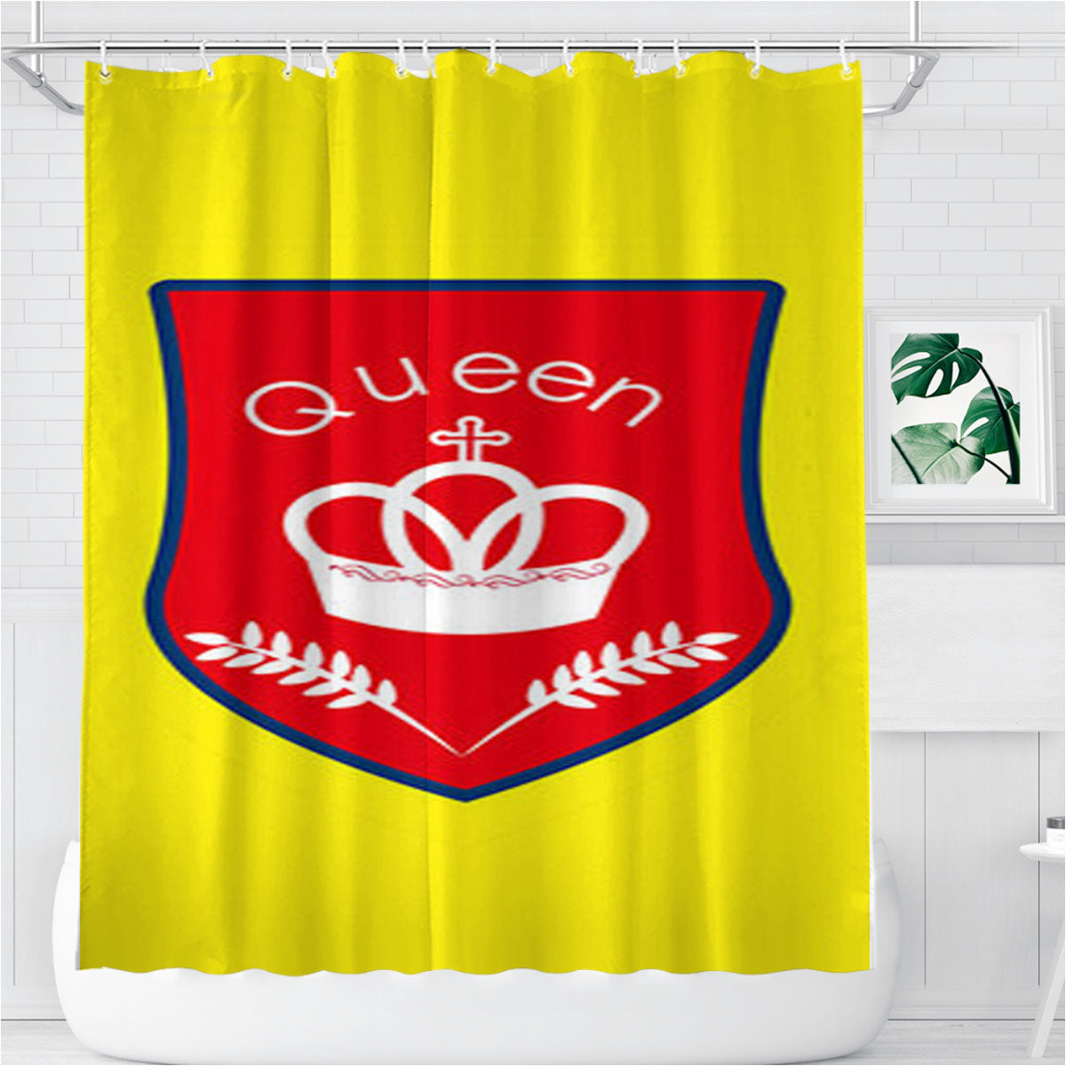 Queen Logo Yellow Bathroom Shower Curtain Fabric Waterproof | 66 X 72 Inch