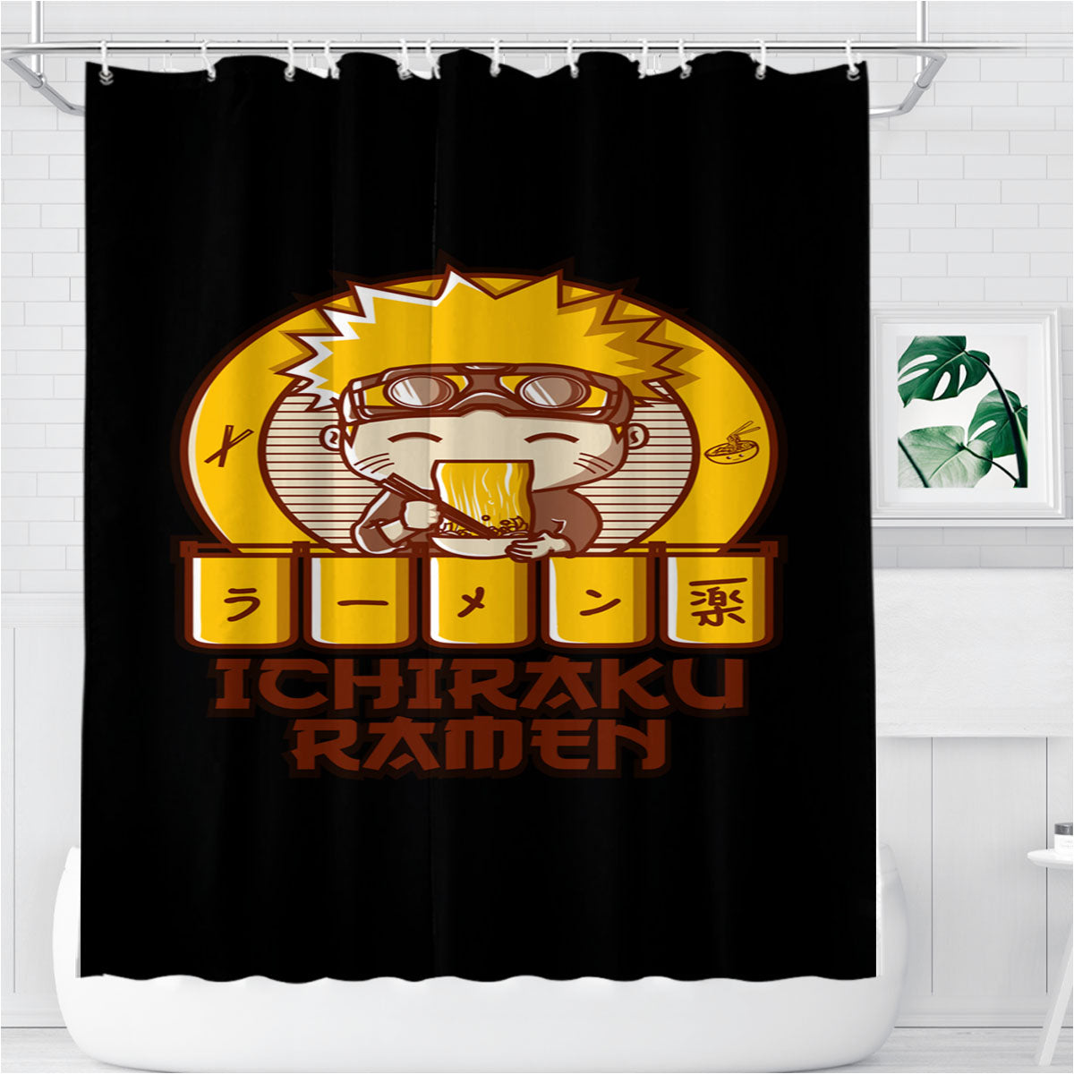 Ramen Ichiraku Naruto Black Bathroom Shower Curtain Fabric Waterproof | 66 X 72 Inch