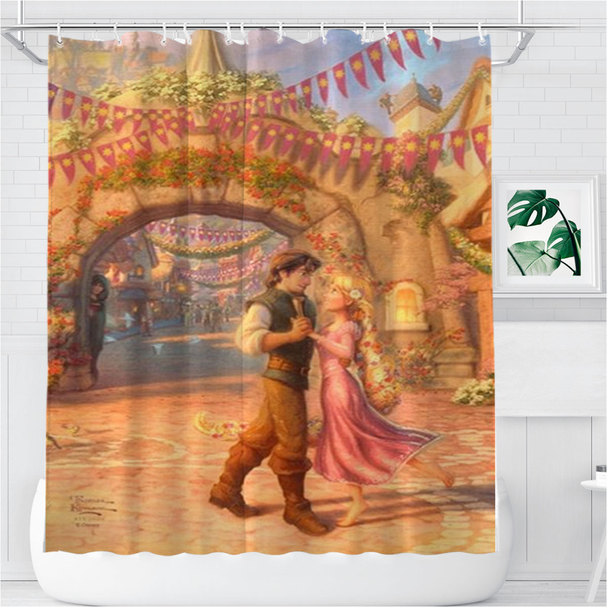 Rapunzel Dancing In The Sunlit Courtyard Bathroom Shower Curtain Fabric Waterproof | 66 X 72 Inch