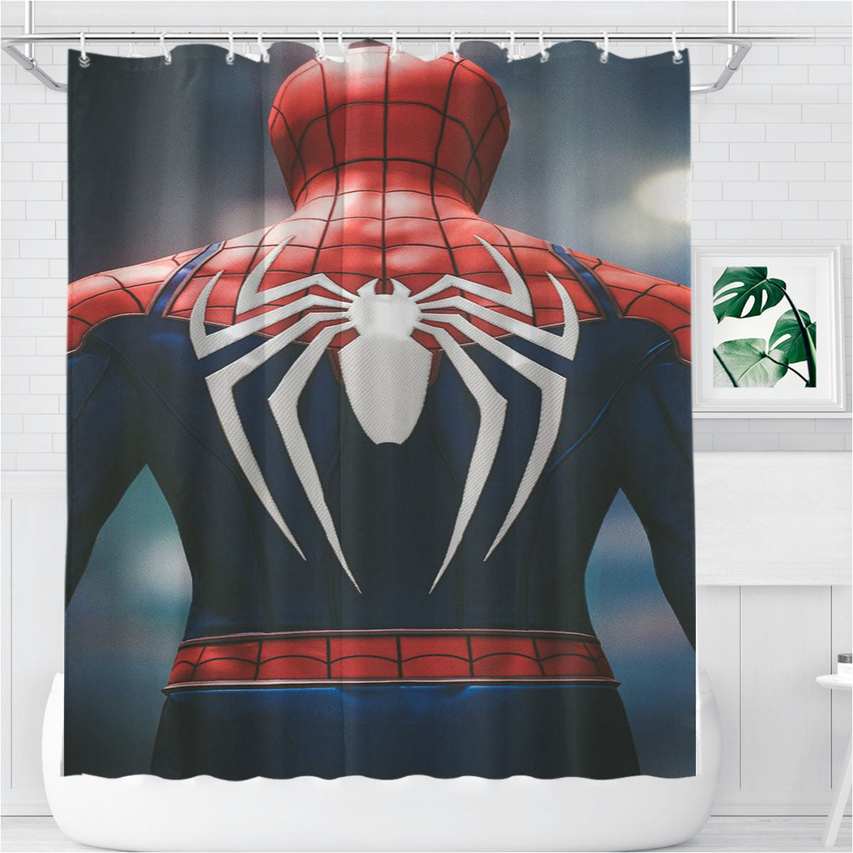 Real Spiderman Overshouldier Bathroom Shower Curtain Fabric Waterproof | 66 X 72 Inch