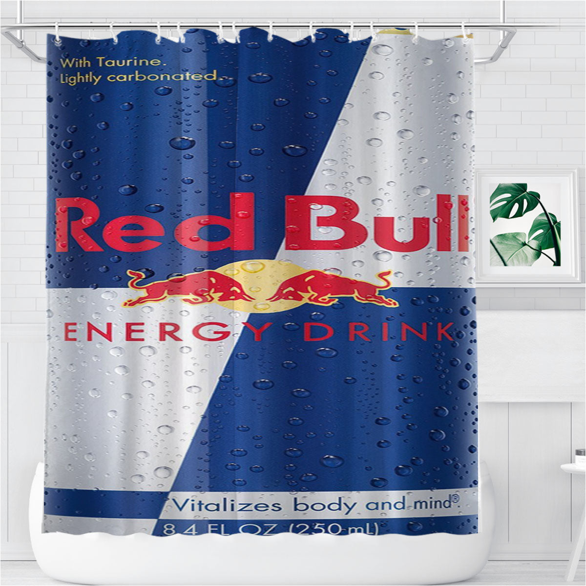 Red Bull 50 Ml Energy Drink Ice Ca Bathroom Shower Curtain Fabric Waterproof | 66 X 72 Inch