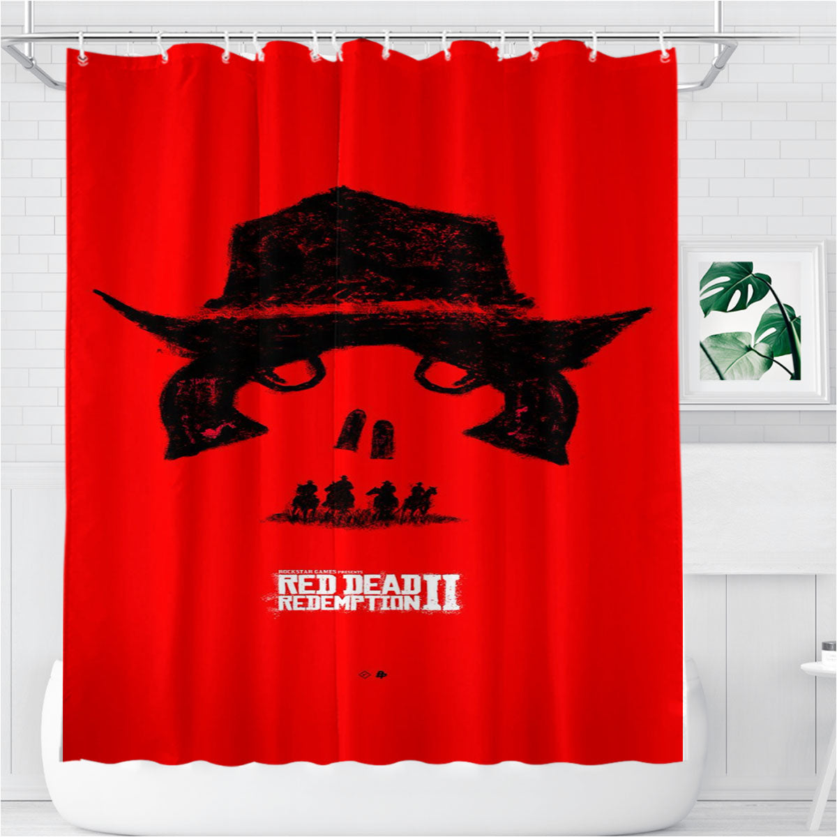 Red Dead Redemption Skull Gun Logo Bathroom Shower Curtain Fabric Waterproof | 66 X 72 Inch