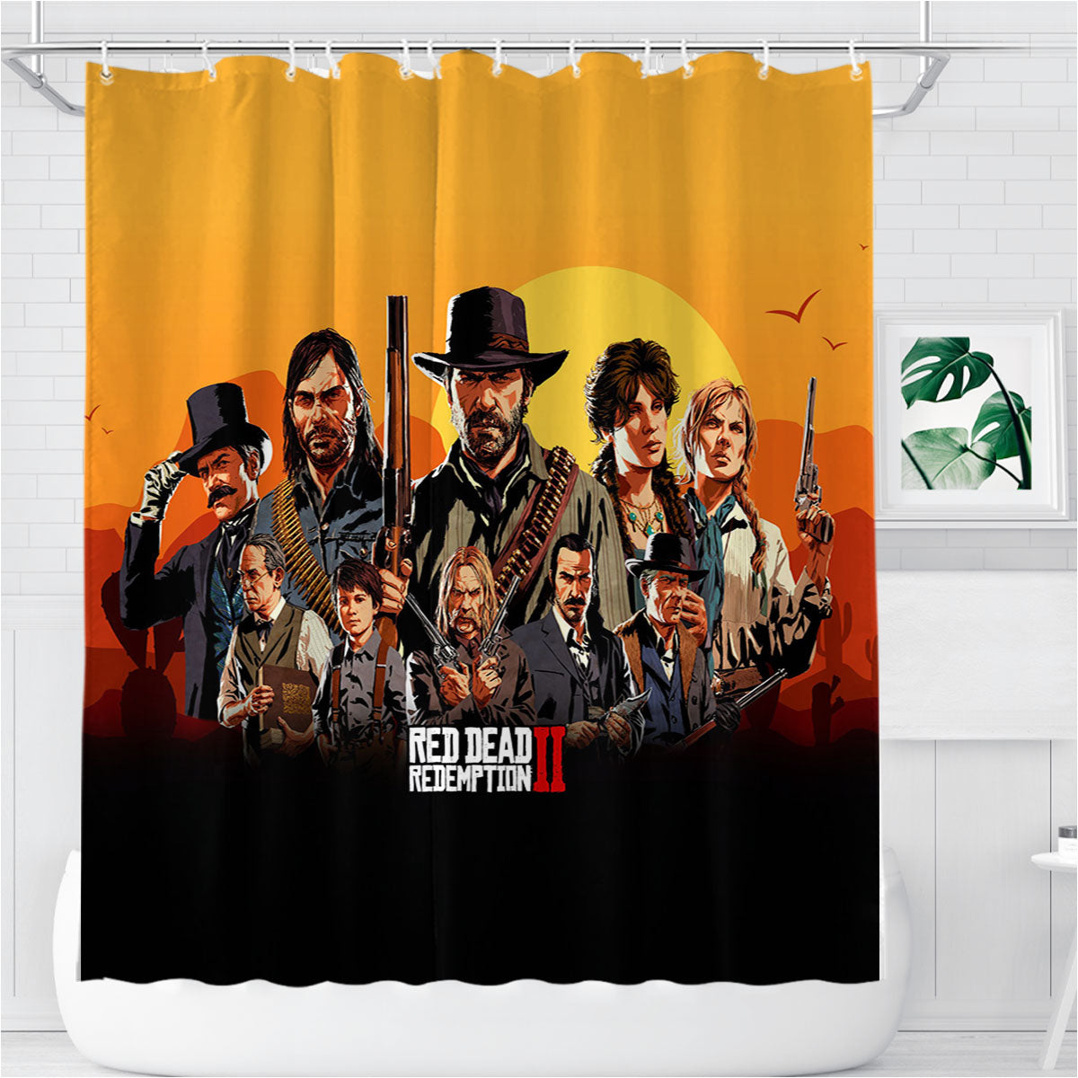 Red Dead Redemption Ii Characters Bathroom Shower Curtain Fabric Waterproof | 66 X 72 Inch