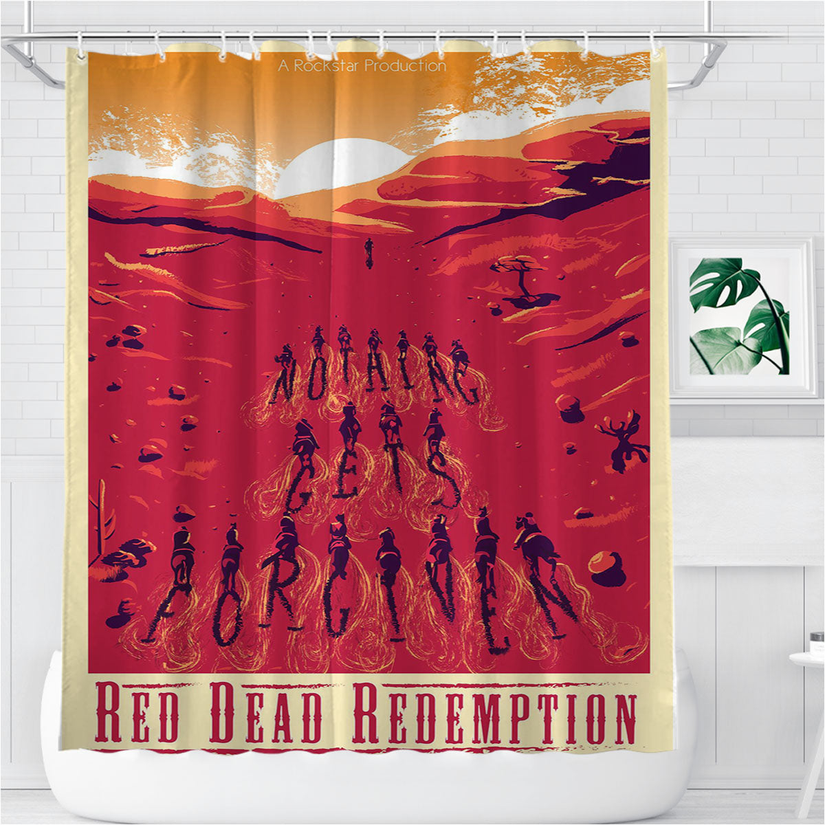 Red Dead Redemption Nothing Gets Forgiven Bathroom Shower Curtain Fabric Waterproof | 66 X 72 Inch