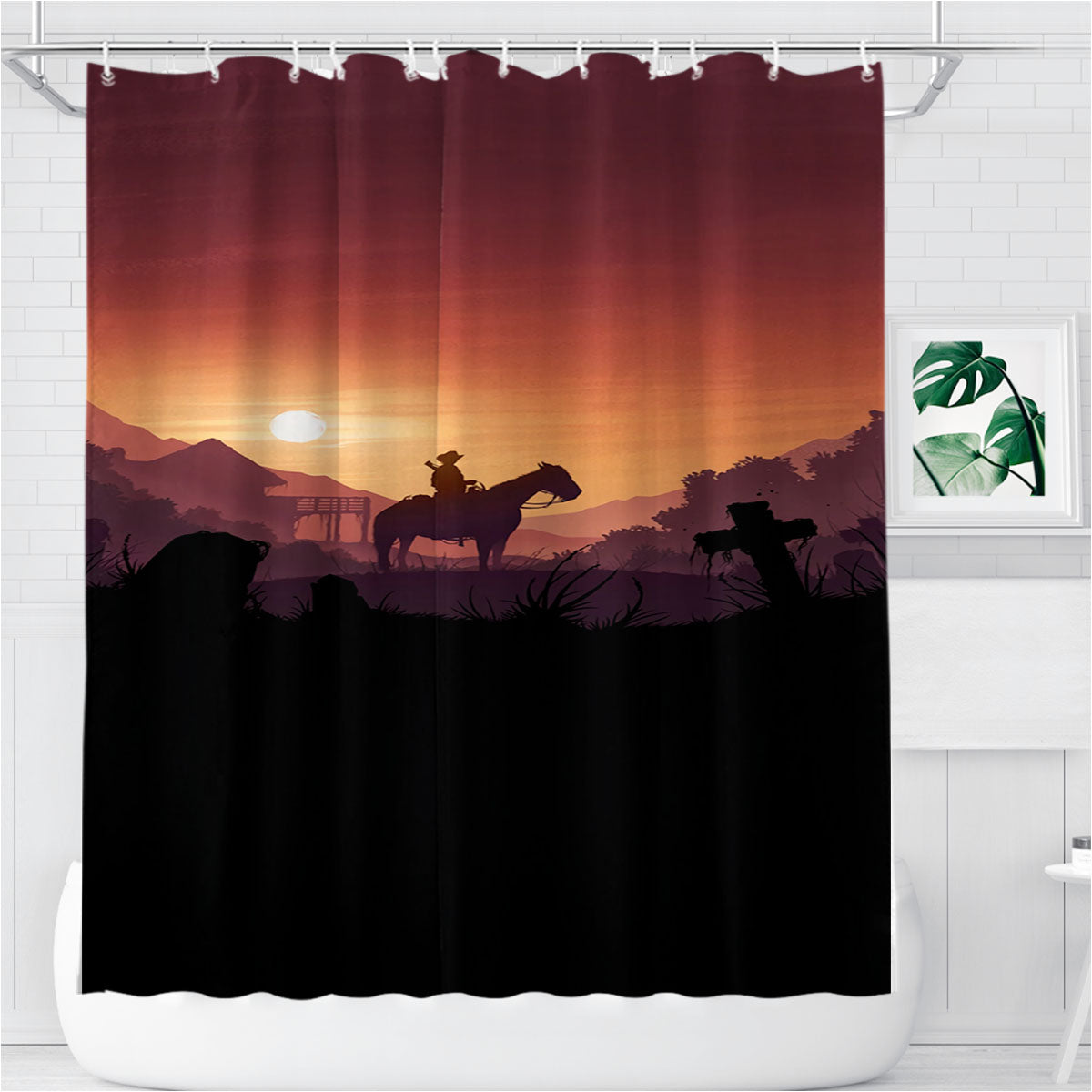 Red Dead Redemption Sunset Art Bathroom Shower Curtain Fabric Waterproof | 66 X 72 Inch