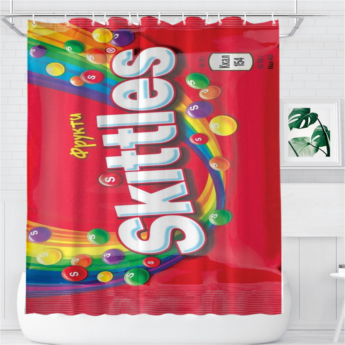 Red Fruit Sweets Skittles Candy Bathroom Shower Curtain Fabric Waterproof | 66 X 72 Inch