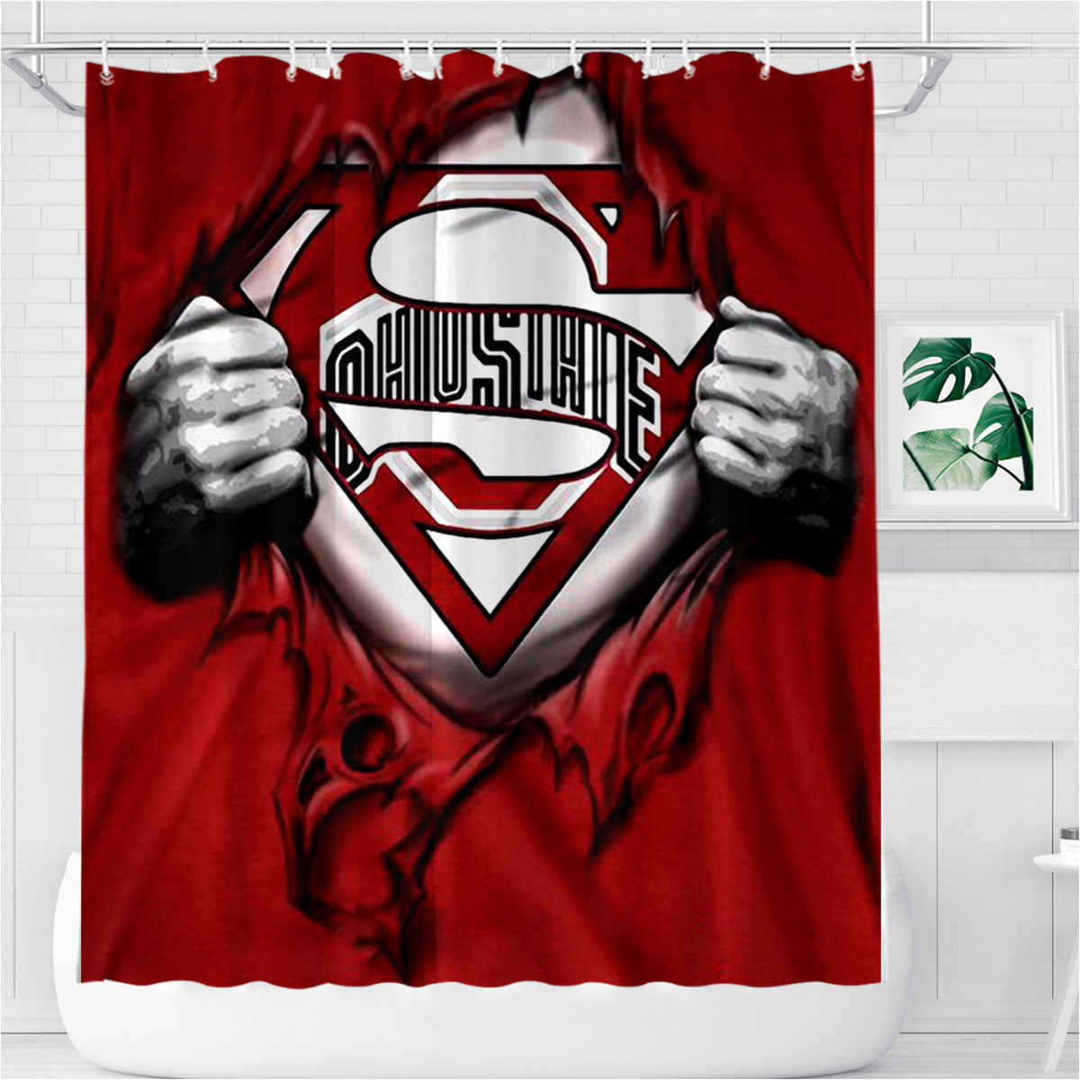 Red Ohio State Heroes Bathroom Shower Curtain Fabric Waterproof | 66 X 72 Inch