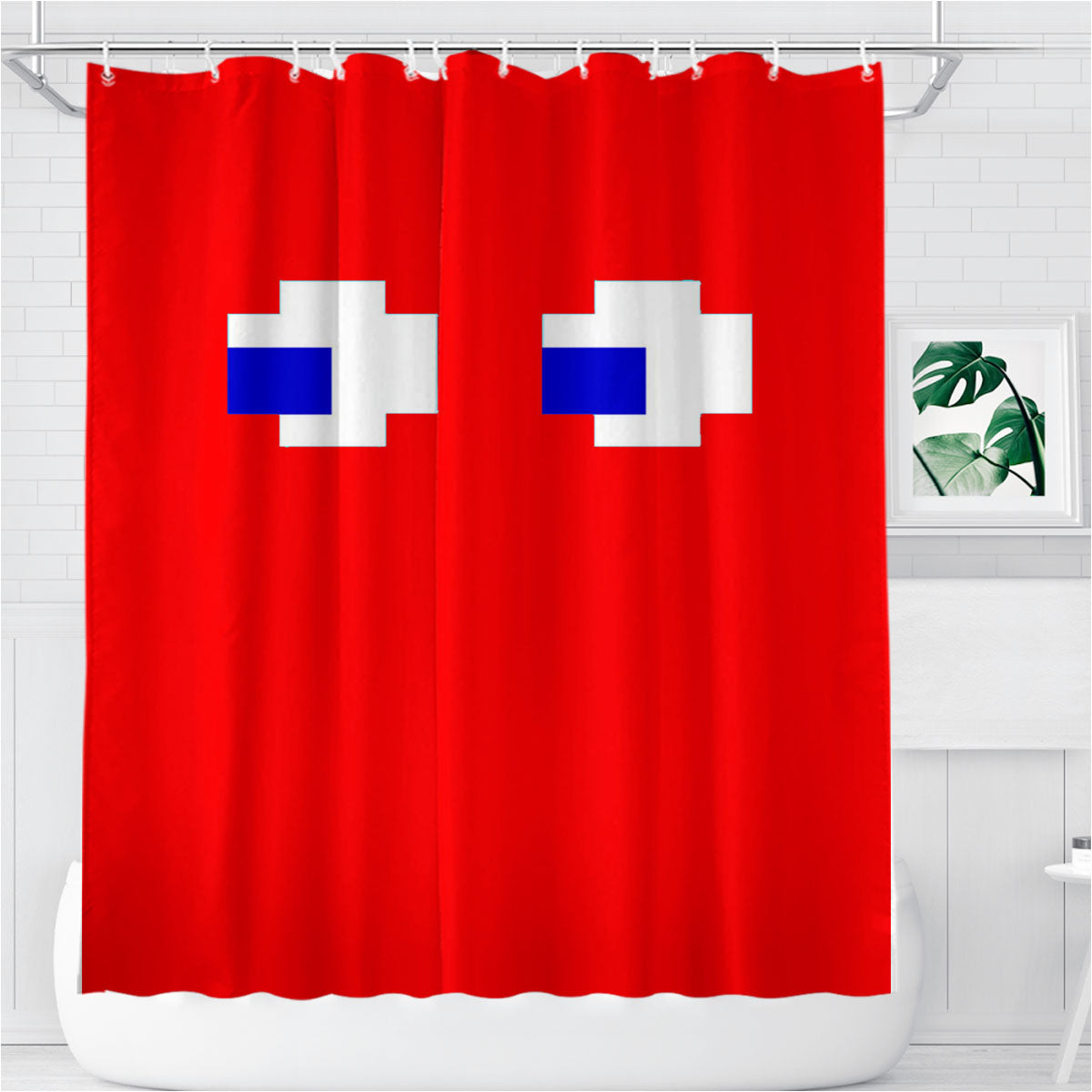 Red Pacman Inspired Bathroom Shower Curtain Fabric Waterproof | 66 X 72 Inch