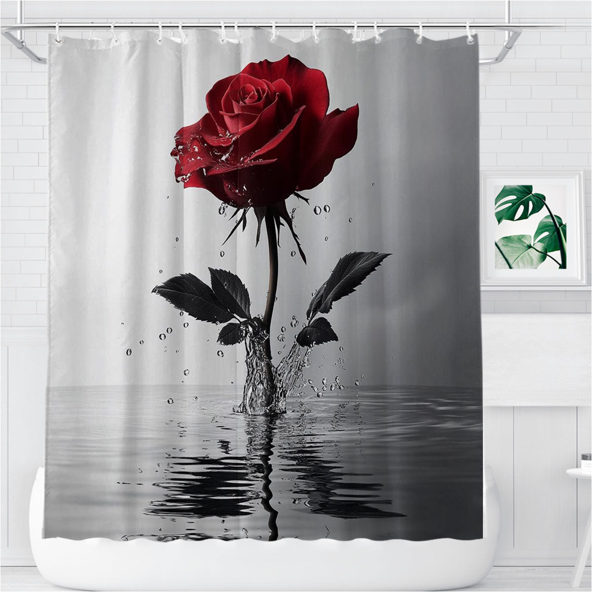 Red Rose Bathroom Shower Curtain Fabric Waterproof | 66 X 72 Inch