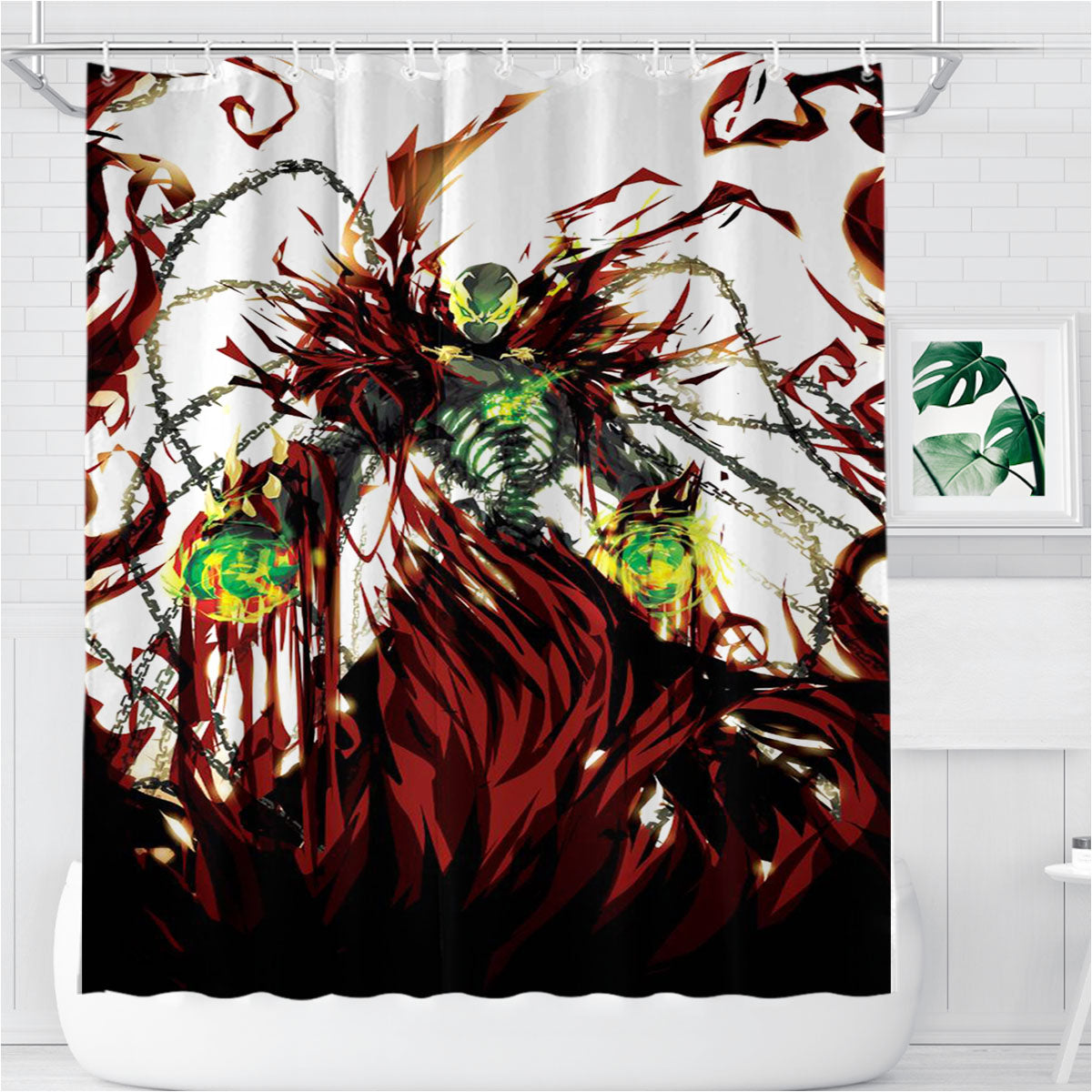Red Spawn Artwork Bathroom Shower Curtain Fabric Waterproof | 66 X 72 Inch