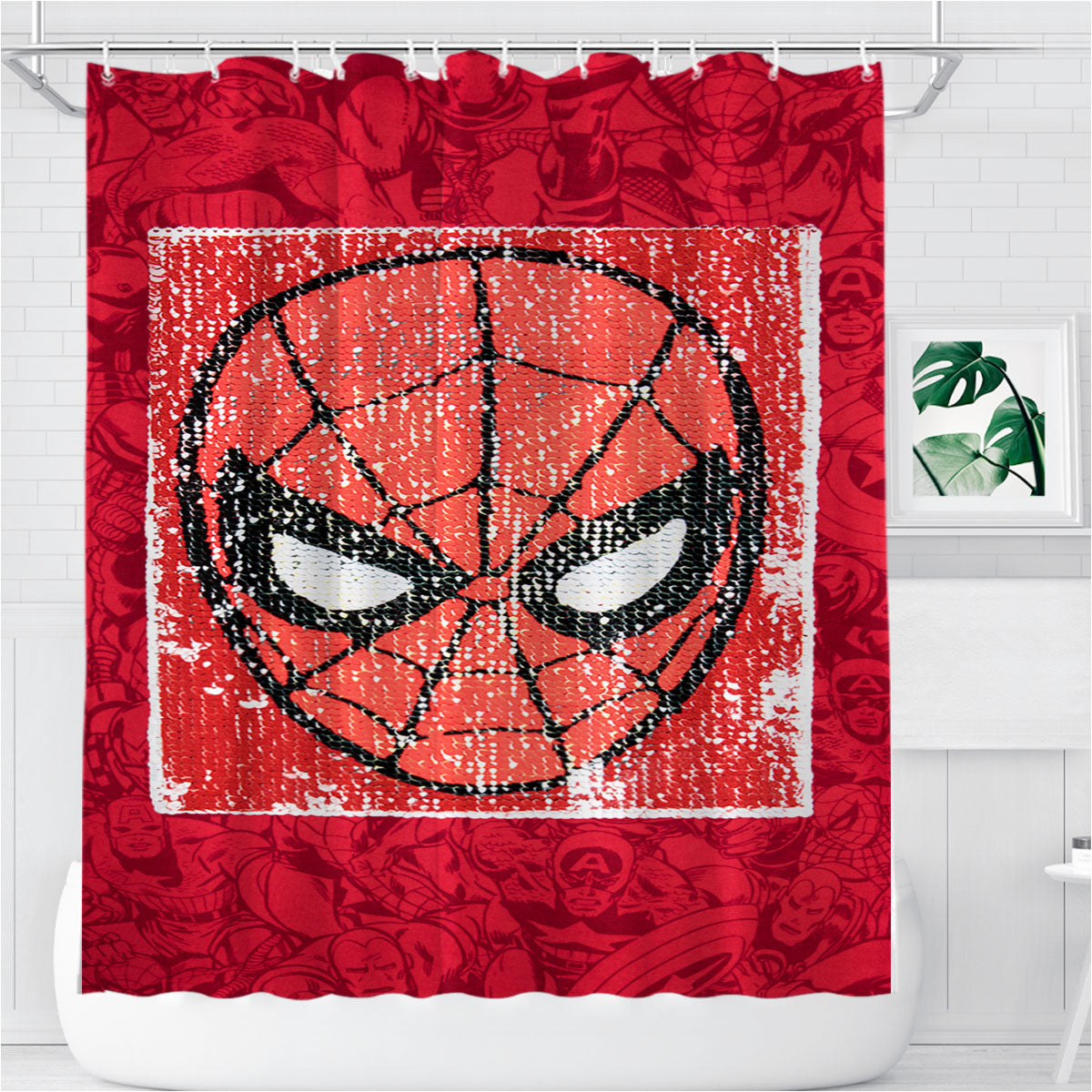 Red Spiderman Marvel Superheroes Doodles 2 Bathroom Shower Curtain Fabric Waterproof | 66 X 72 Inch
