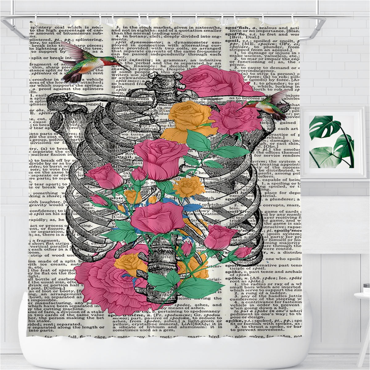 Ribs And Flowers Bathroom Shower Curtain Fabric Waterproof | 66 X 72 Inch