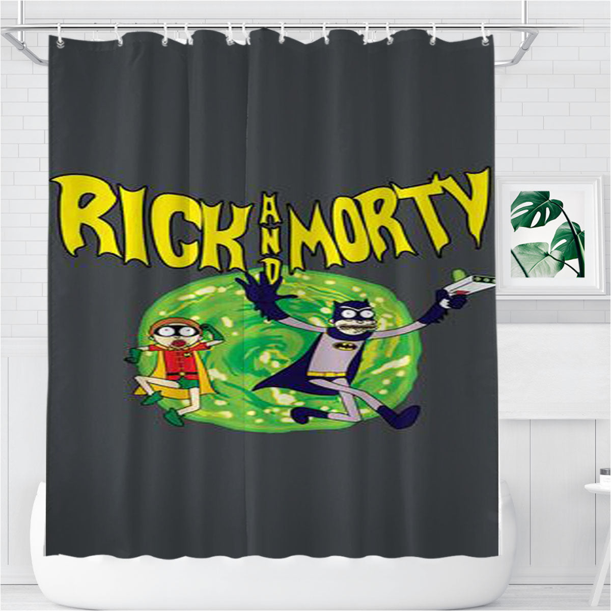 Rick And Morty Batman Bathroom Shower Curtain Fabric Waterproof | 66 X 72 Inch