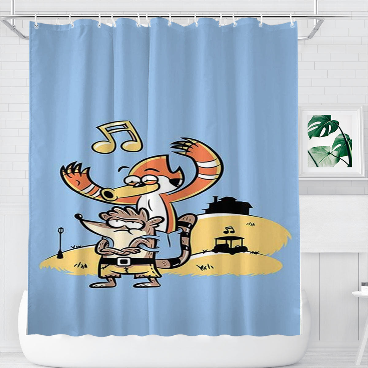 Rigby And Mordecai As Banjo And Kazooie Bathroom Shower Curtain Fabric Waterproof | 66 X 72 Inch