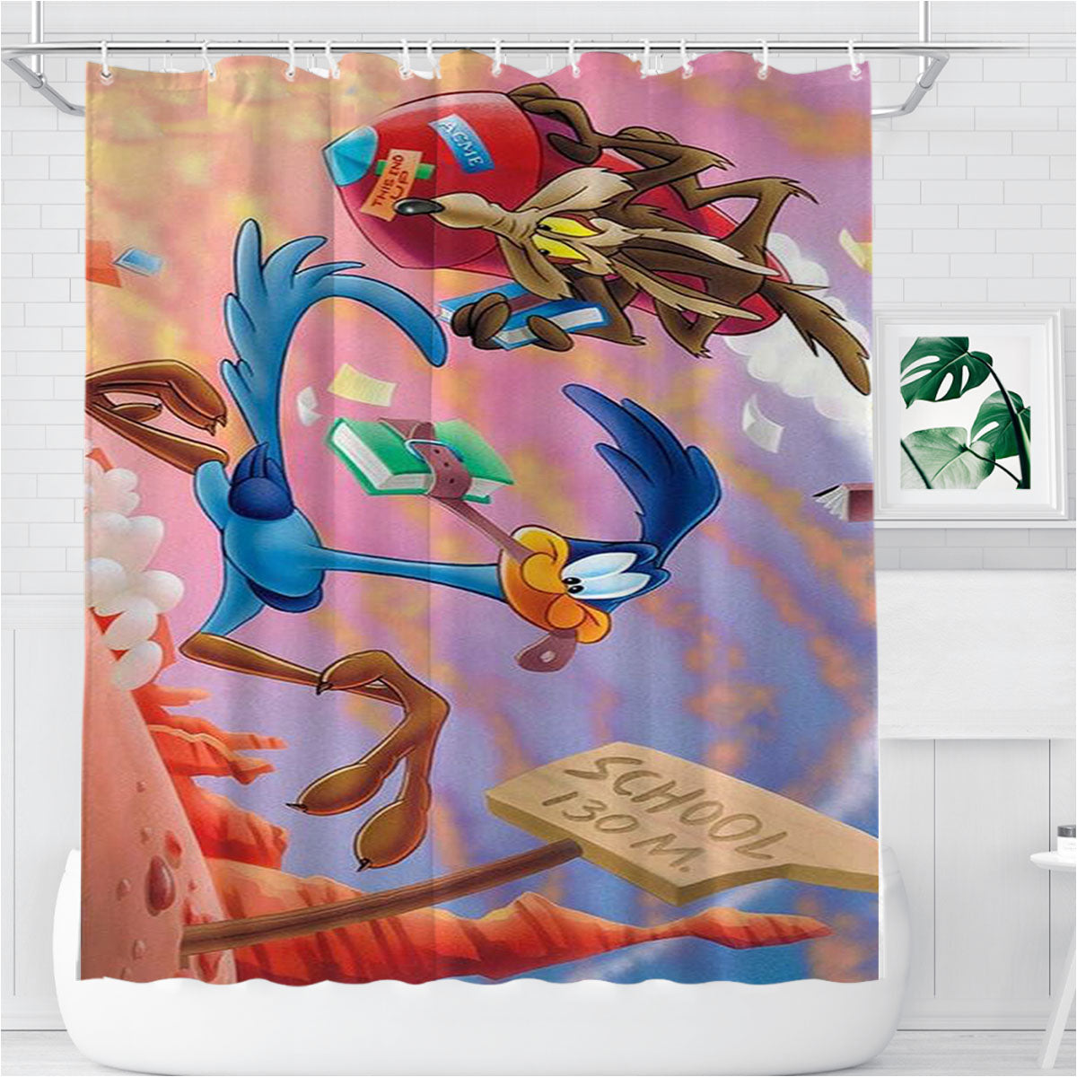 Road Runner Looney Tunes Bathroom Shower Curtain Fabric Waterproof | 66 X 72 Inch