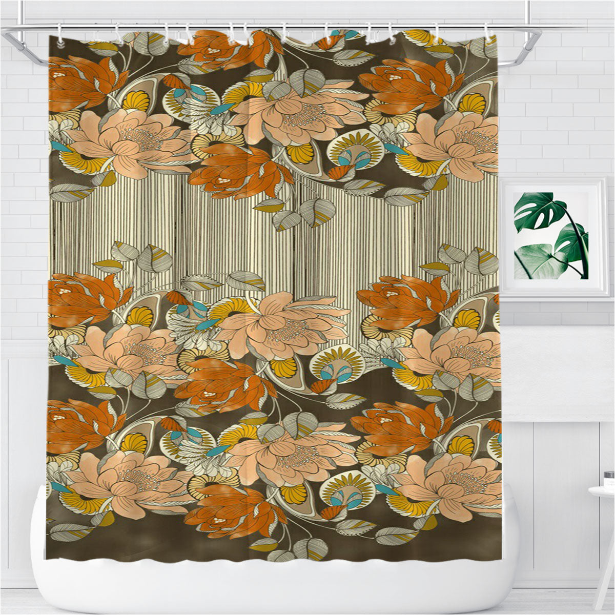 Rose Brand Flowers Bathroom Shower Curtain Fabric Waterproof | 66 X 72 Inch