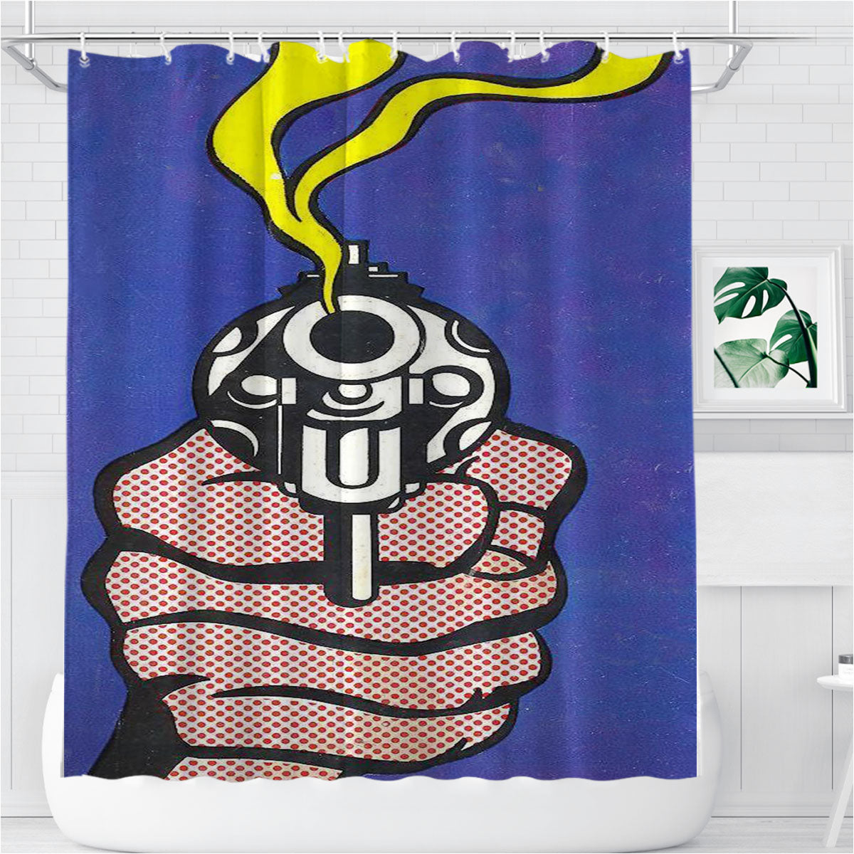Roy Lichtenstein - Gun In America Bathroom Shower Curtain Fabric Waterproof | 66 X 72 Inch