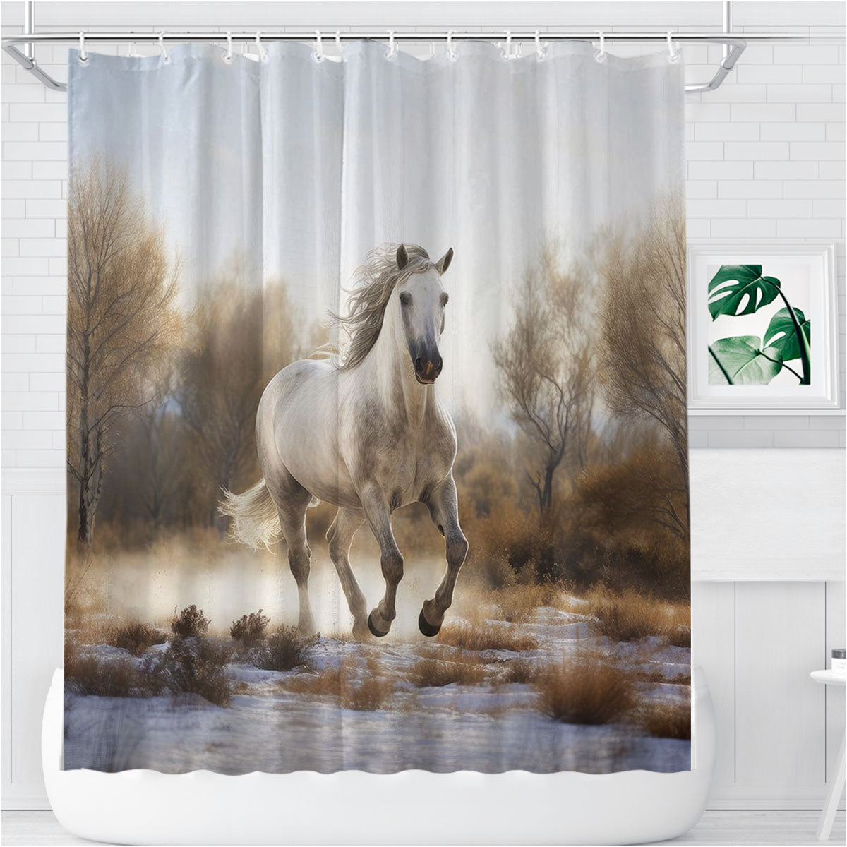 Running Horse Bathroom Shower Curtain Fabric Waterproof | 66 X 72 Inch