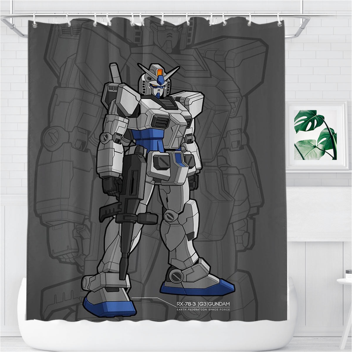 Rx 78 G3 Gundam Mecha Bathroom Shower Curtain Fabric Waterproof | 66 X 72 Inch