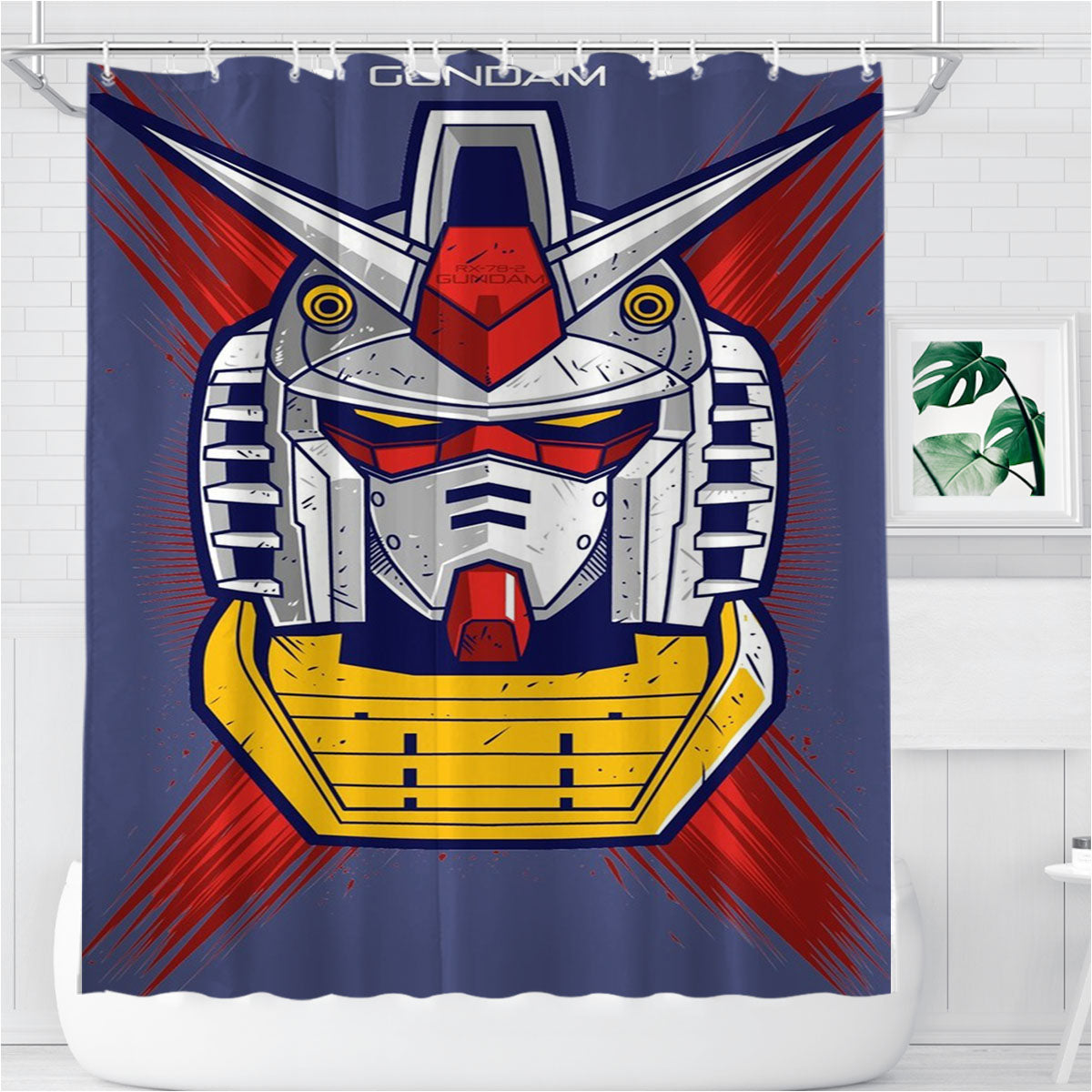 Rx 78 Gundam Mecha Bathroom Shower Curtain Fabric Waterproof | 66 X 72 Inch