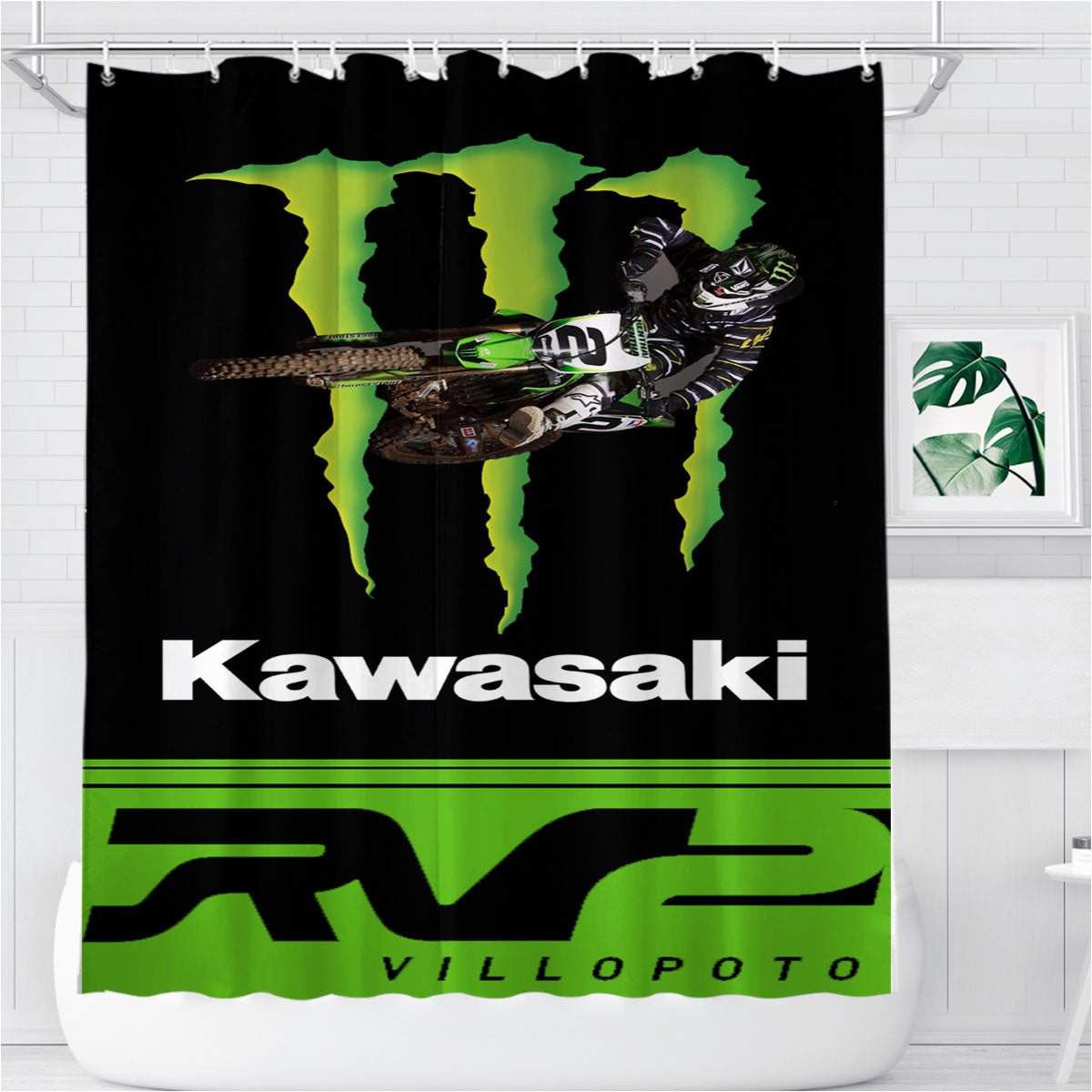 Ryan Villopoto Monster Thor Motocross Bathroom Shower Curtain Fabric Waterproof | 66 X 72 Inch