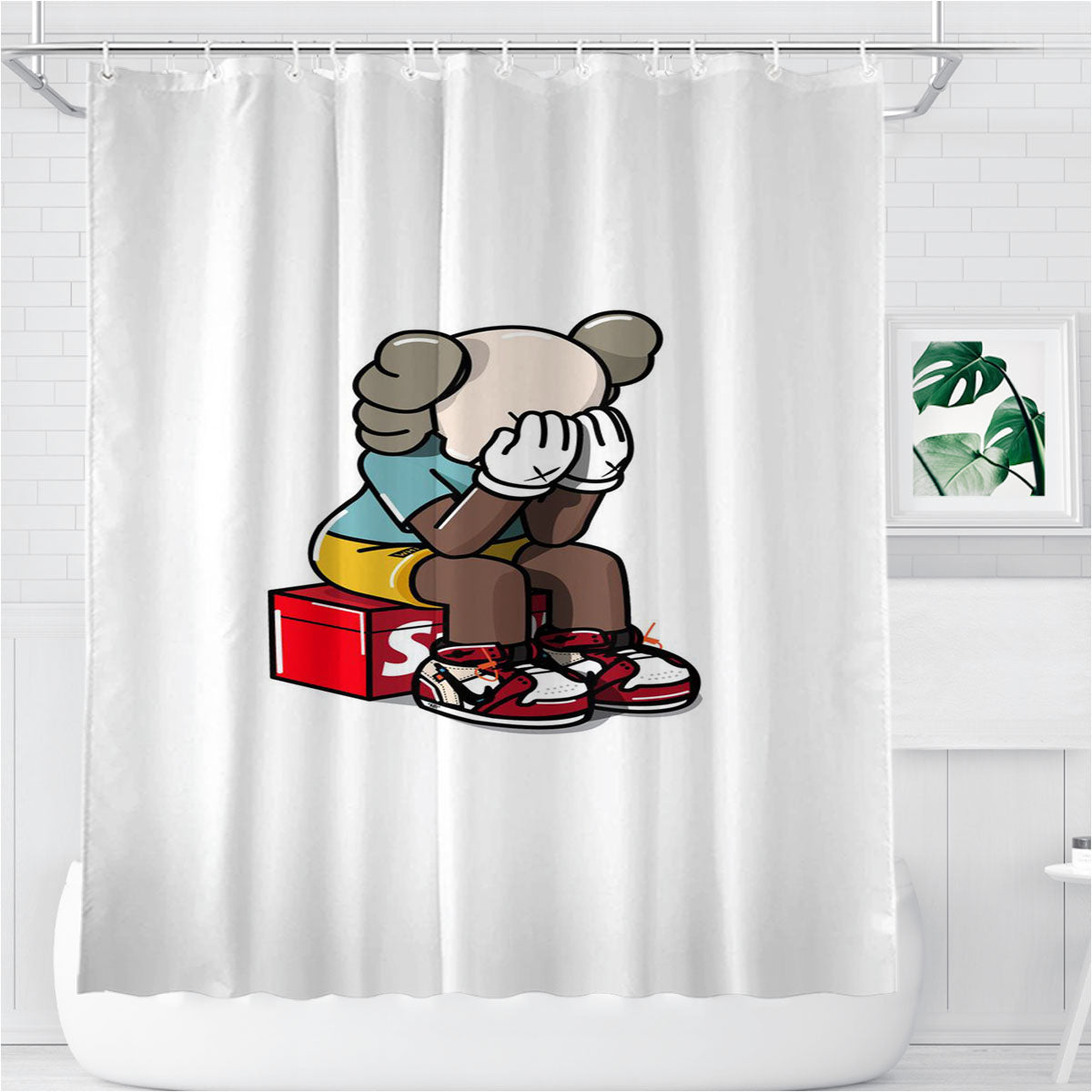 Sad Doll Kaws The Hypebeast Style Cartoon Bathroom Shower Curtain Fabric Waterproof | 66 X 72 Inch