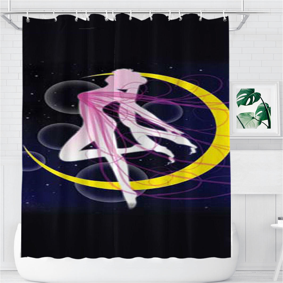 Sailor Moon Pink Tendrils Bathroom Shower Curtain Fabric Waterproof | 66 X 72 Inch