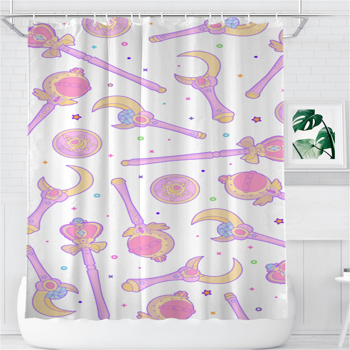 Sailor Moon Wands Pattern Bathroom Shower Curtain Fabric Waterproof | 66 X 72 Inch