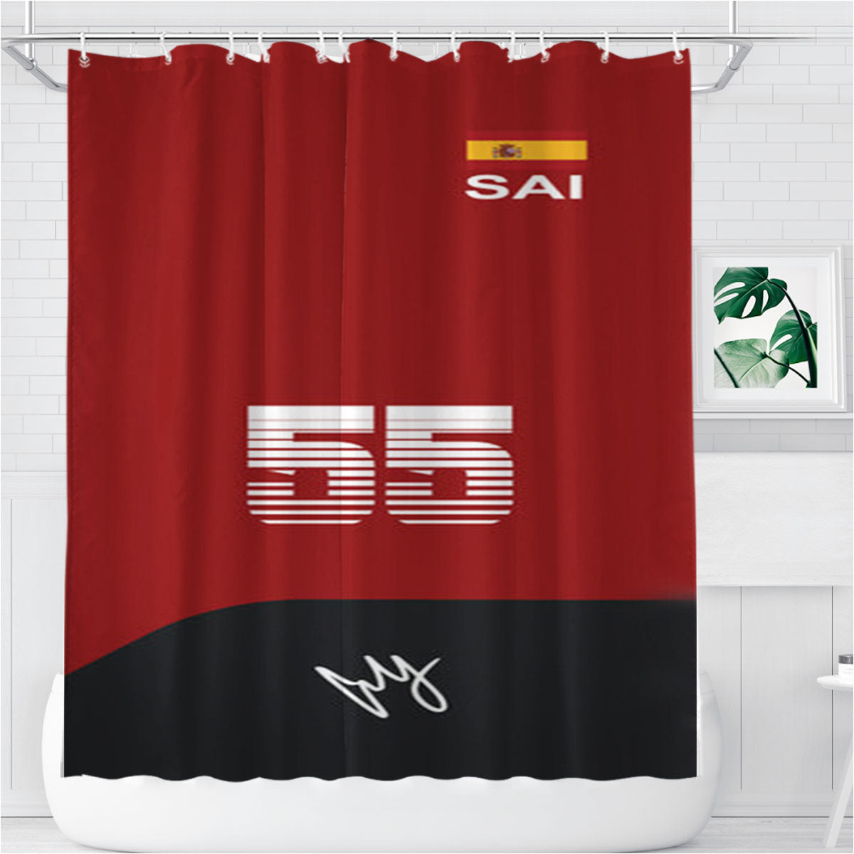 Sainz - F1 Bathroom Shower Curtain Fabric Waterproof | 66 X 72 Inch