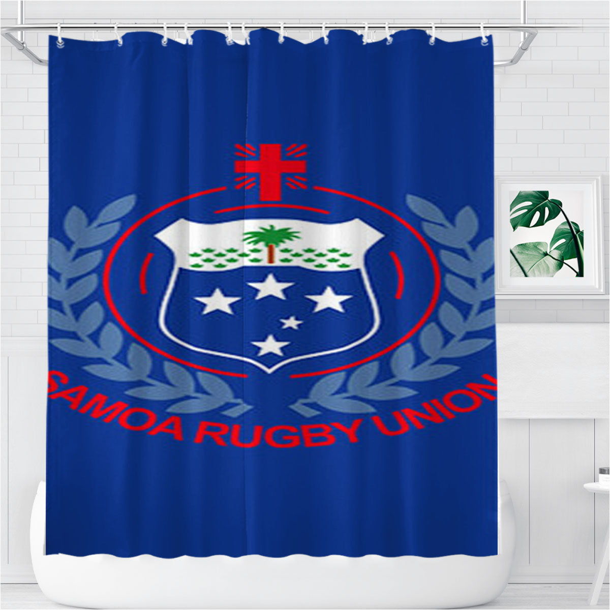 Samoa Rugby Union Logo Blue Bathroom Shower Curtain Fabric Waterproof | 66 X 72 Inch