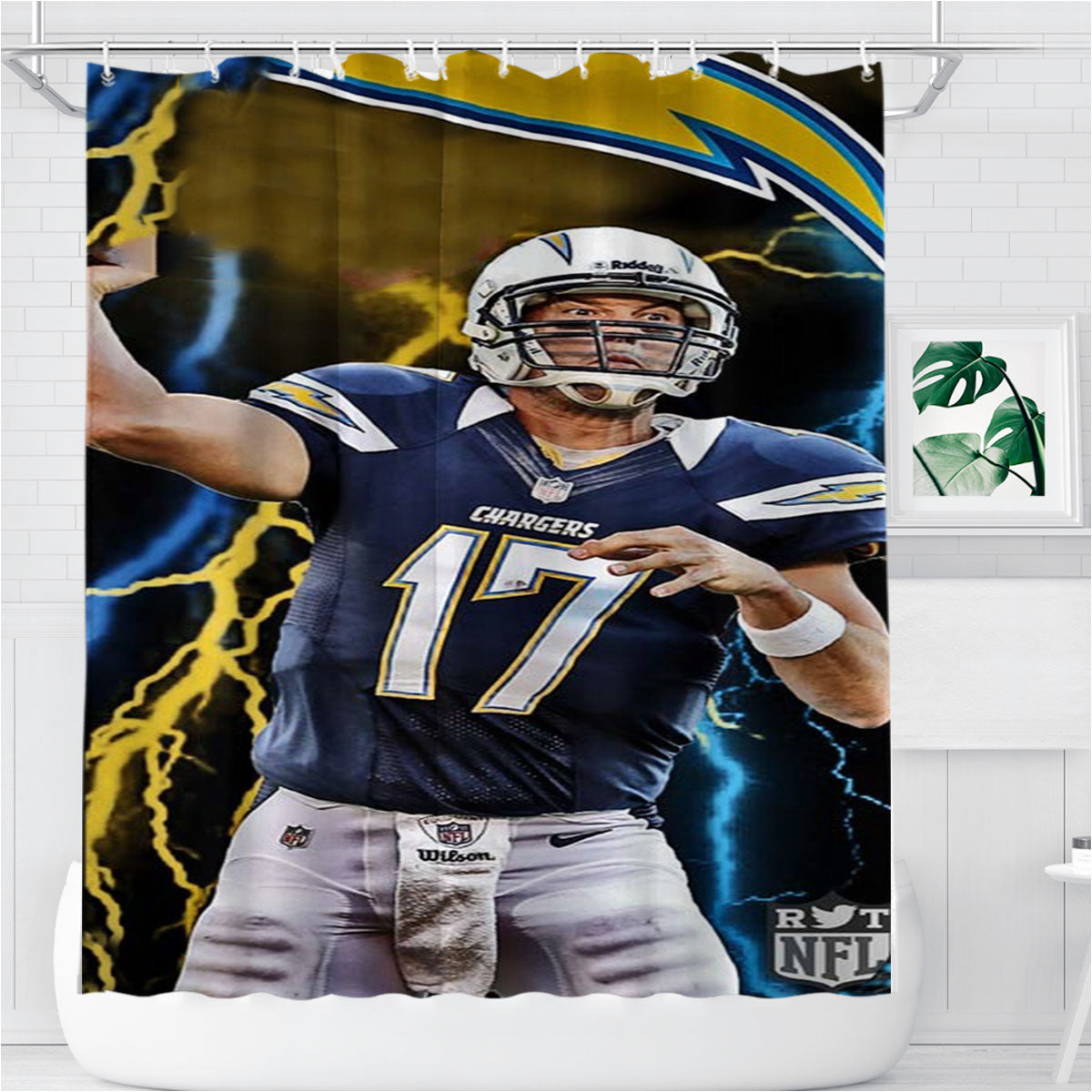 San Diego Chargers Philips Rivers Bathroom Shower Curtain Fabric Waterproof | 66 X 72 Inch