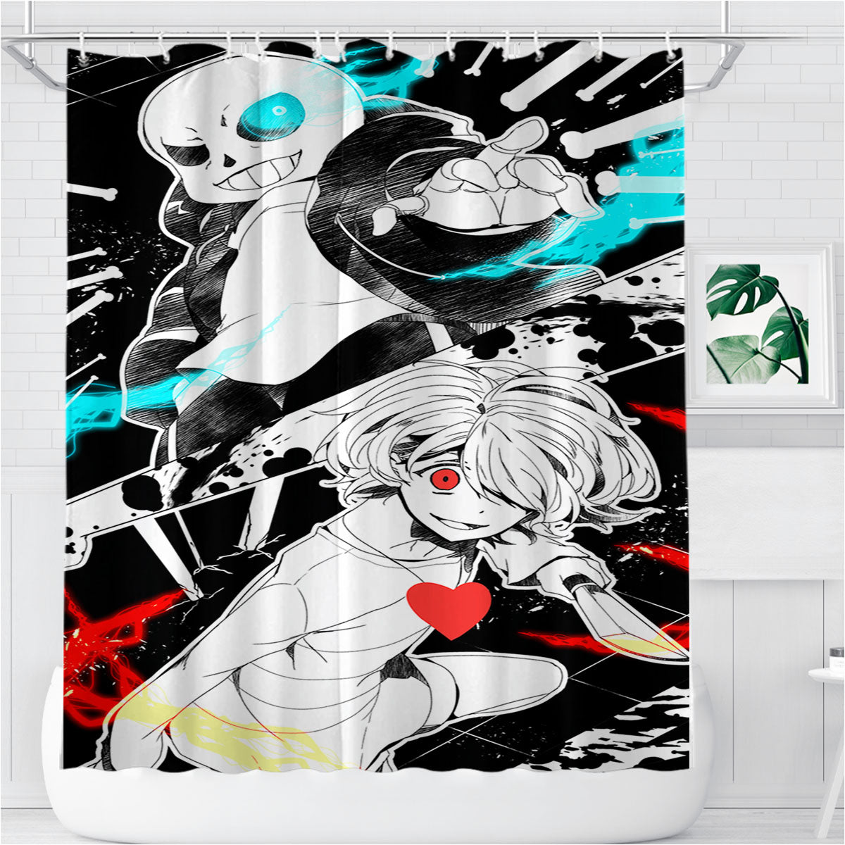Sans X Megalovania Undertale Fanart Bathroom Shower Curtain Fabric Waterproof | 66 X 72 Inch