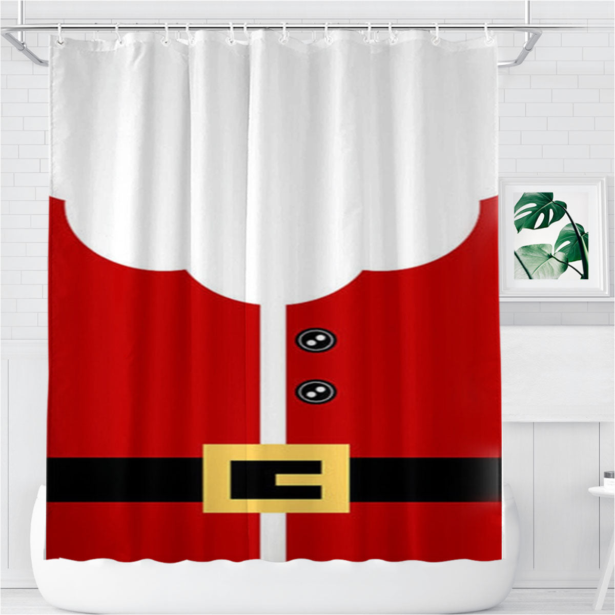 Santa Clause Outfit Bathroom Shower Curtain Fabric Waterproof | 66 X 72 Inch