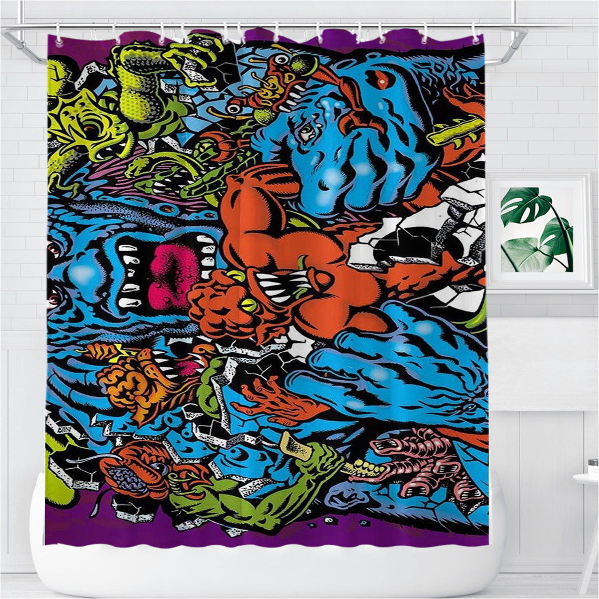 Santa Cruz Skateboard Art Bathroom Shower Curtain Fabric Waterproof | 66 X 72 Inch