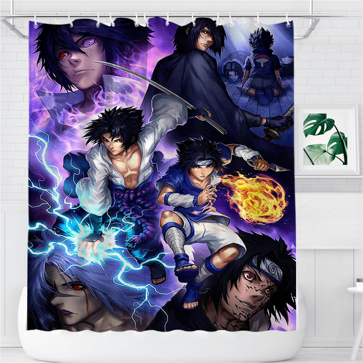 Sasuke Naruto Shippuden Pattern Bathroom Shower Curtain Fabric Waterproof | 66 X 72 Inch