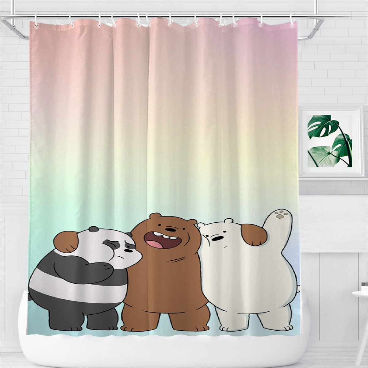 Say Hello To We Bare Bears Bathroom Shower Curtain Fabric Waterproof | 66 X 72 Inch