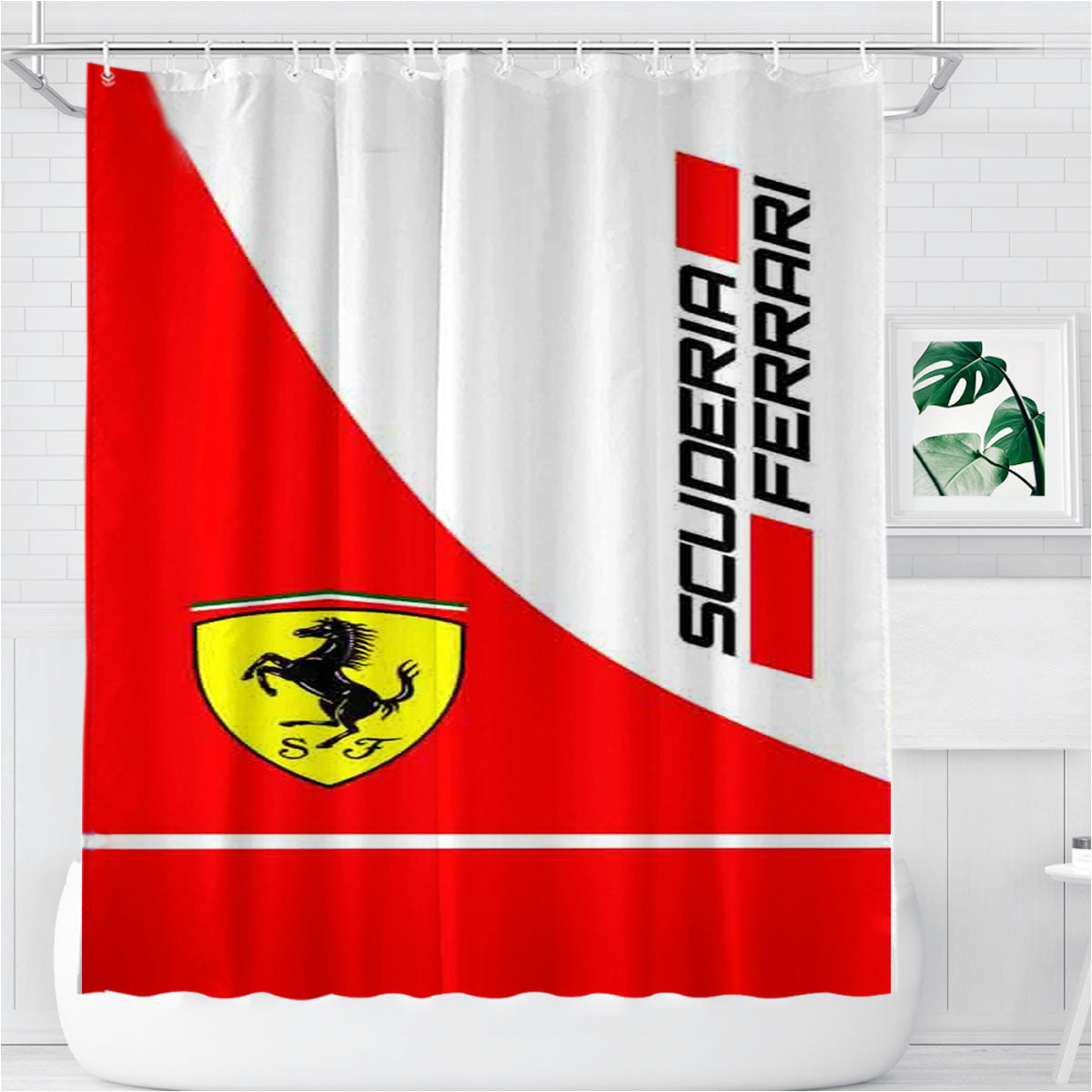 Scuderia Ferrari Logo Bathroom Shower Curtain Fabric Waterproof | 66 X 72 Inch