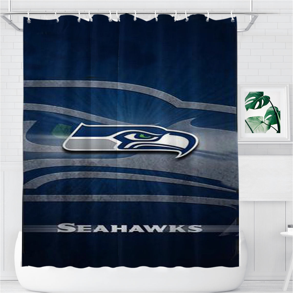 Seahawks Blue Bathroom Shower Curtain Fabric Waterproof | 66 X 72 Inch