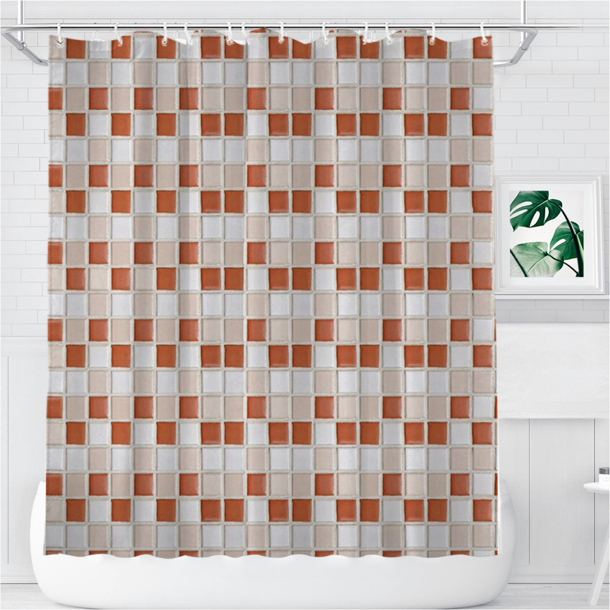 Seamless Mosaic Texture Abstract Bathroom Shower Curtain Fabric Waterproof | 66 X 72 Inch
