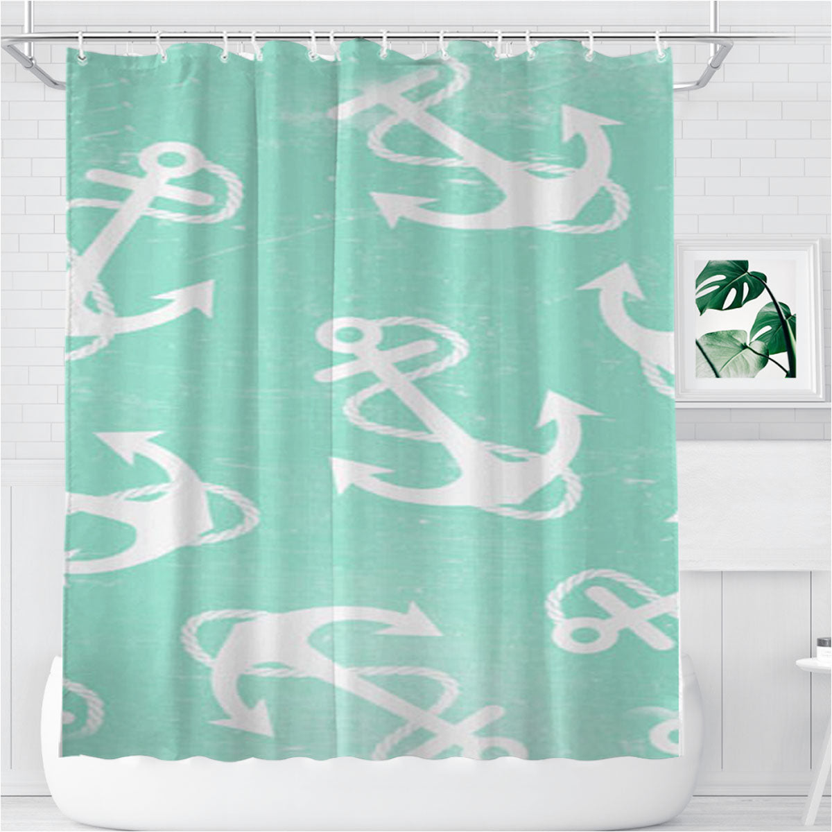 Serene Ocean Anchors Bathroom Shower Curtain Fabric Waterproof | 66 X 72 Inch