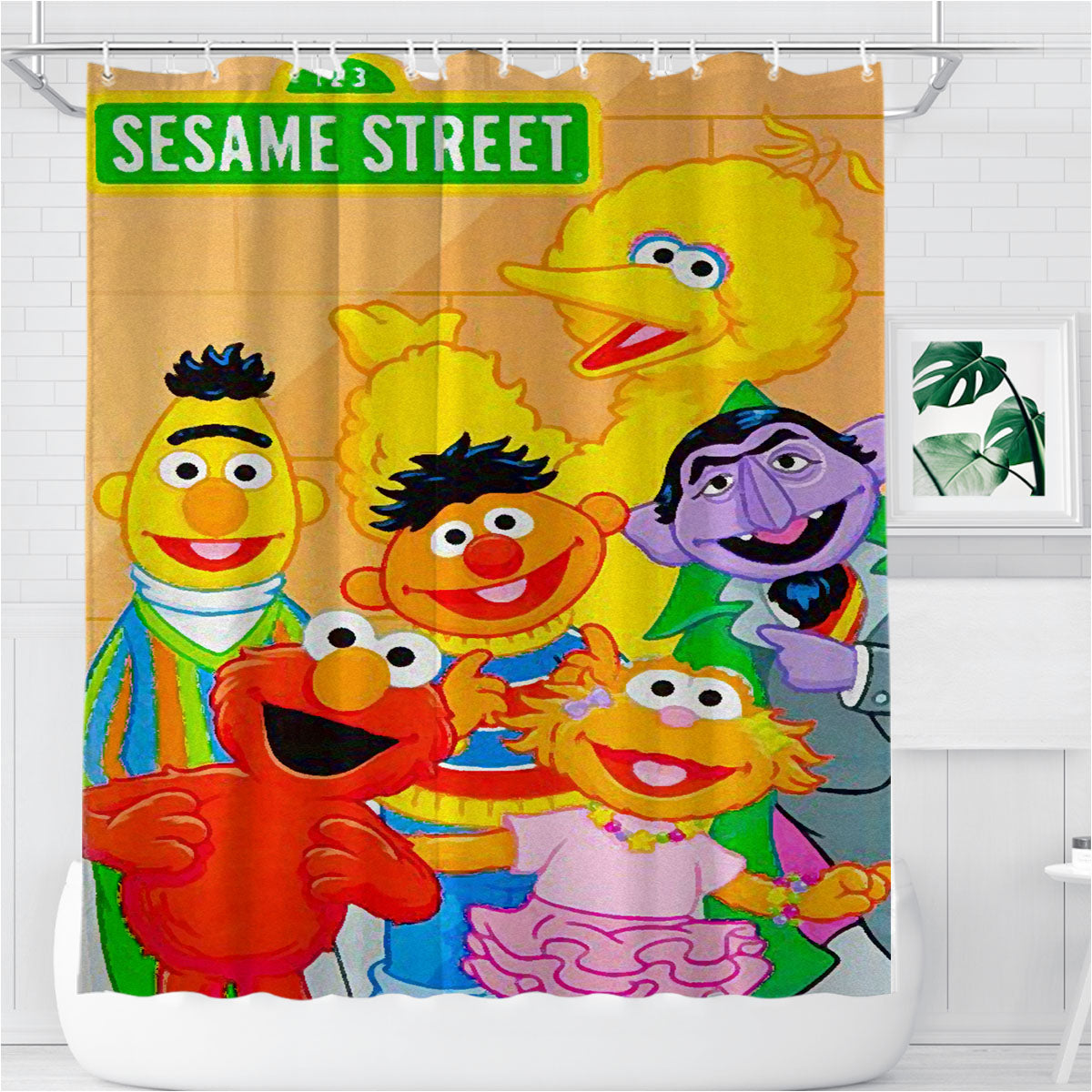 Sesame Street Sign Popular Doll Characters Bathroom Shower Curtain Fabric Waterproof | 66 X 72 Inch