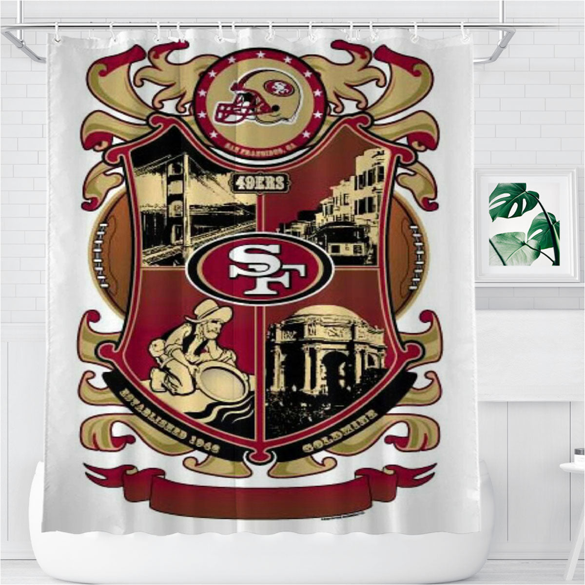 Sf Nfl Football Bathroom Shower Curtain Fabric Waterproof | 66 X 72 Inch