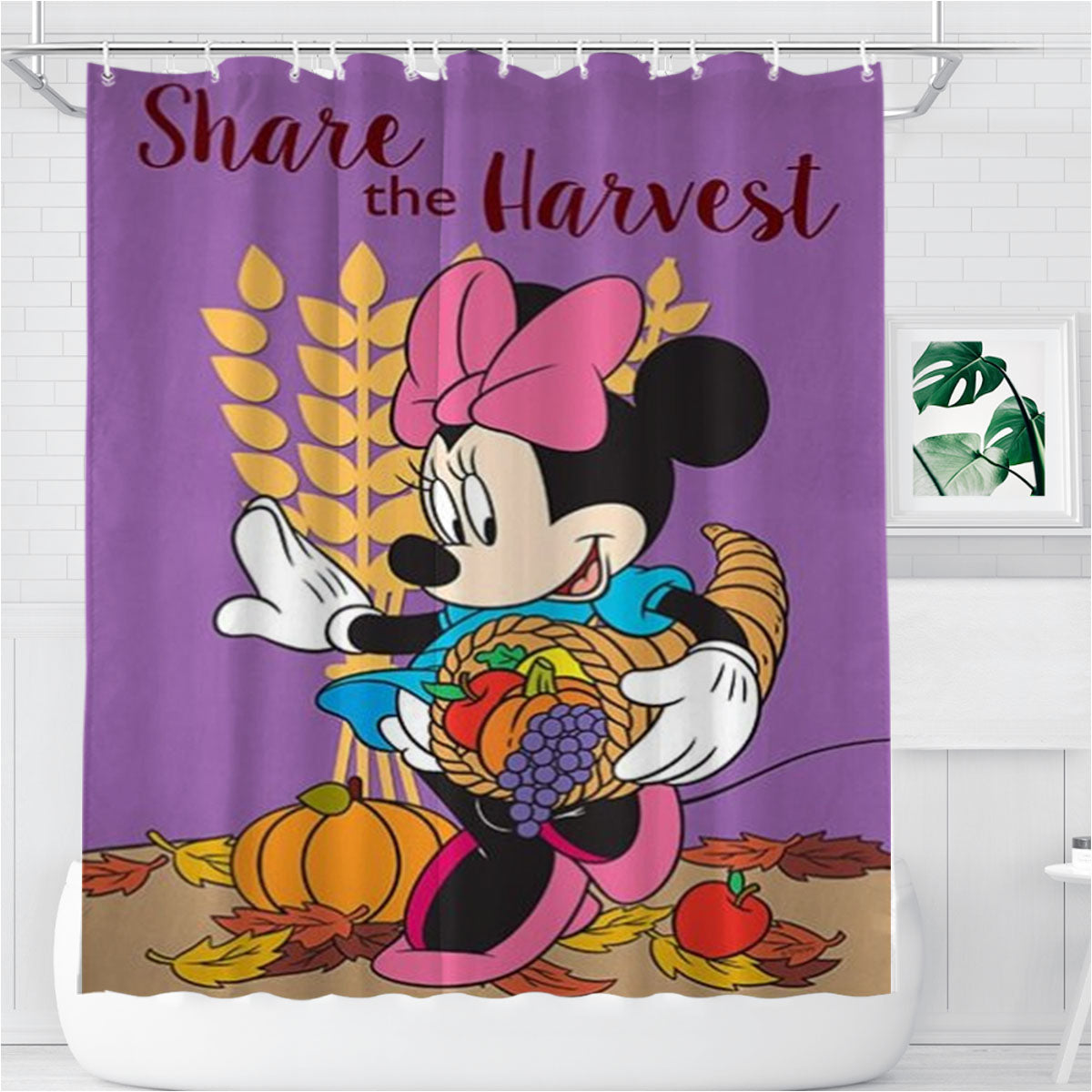 Share The Harvest Minnie Mouse Bathroom Shower Curtain Fabric Waterproof | 66 X 72 Inch