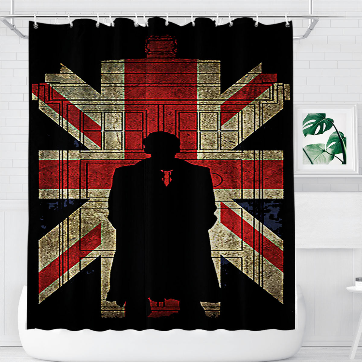 Sherlock Holmes And Union Jack Flag Bathroom Shower Curtain Fabric Waterproof | 66 X 72 Inch